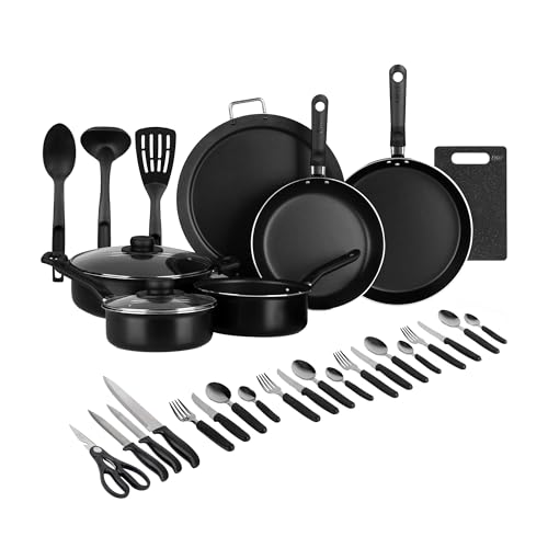 Ekco | Batería de Cocina con Antiadherente 32 Piezas de Aluminio - Color Negro