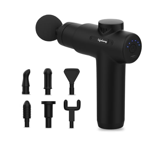 Lifelong LLGM109 Percussion Massage Gun for Pain Relief, Deep Tissue, 6 Speeds & 7 Massage Heads, Cordless
