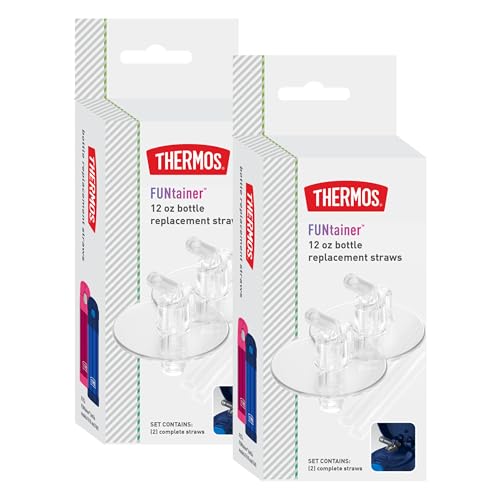 THERMOS FUNtainer Botella de agua para niños de 12 onzas con pajitas de repuesto aisladas, 4 pajitas