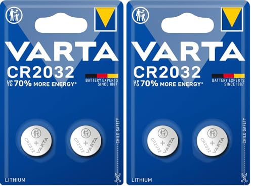VARTA Piles Bouton CR2032, Lot de 4, Lithium Coin, 3V, Emballage sécurisé pour L