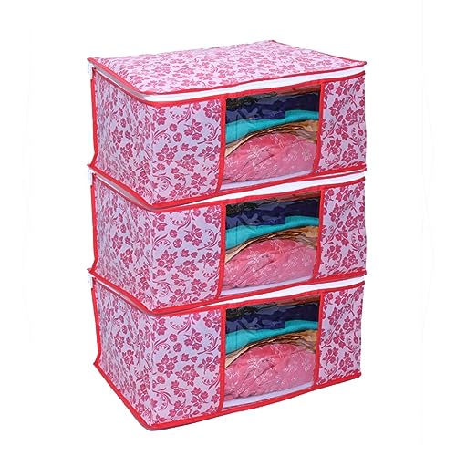 LAXIS® Saree Covers With Zip Non-Woven Printed Saree Cover/Saree Organizer For Wardrobe/Cloth Storage With Transparent W...