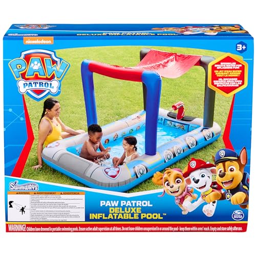 Swimways Paw Patrol - Piscina Inflable de Lujo, Piscina sobre el Piso con toldo e inflado rápido para niños de 3 años en adelante