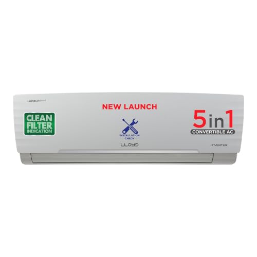 Lloyd 1.5 Ton 3 Star Inverter Split AC (5 in 1 Convertible, Copper, Anti-Viral + PM 2.5 Filter, White with Chrome Deco S...