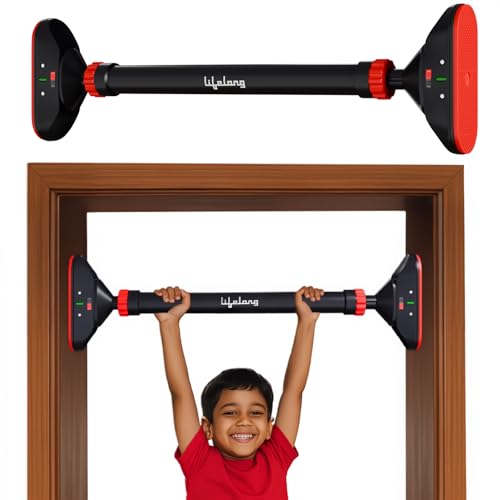 Lifelong Pull Up Bar for Home -Adjustable Rod 74cm to 97cm width, wall mounted without screws -Door Pull up bar to Incre...