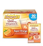 Emergen-C 1000mg Vitamin C Powder for Daily Immune Support Caffeine Free Vitamin C Supplements with Zinc and Manganese, B Vitamins and Electrolytes, Super Orange Flavor - 90 Count/3 Month Supply
