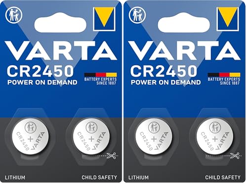 VARTA Piles Bouton CR2450, Lot de 4, Lithium Coin, 3V, Emballage sécurisé pour L