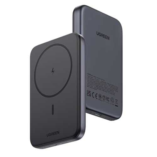 UGREEN 10000mAh Power Bank Inalabrico PD 20W Carga Raida, Cargador USB C Portail Magnético, Bateria Externa Compatible con iPhone 17/16/15/14 Serie, Galaxy, Xiaomi, iPad, LG, Negro