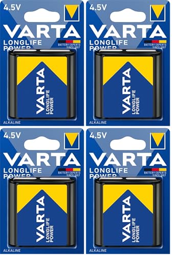 VARTA Pilas 4,5V Pila Plana, Pila de Bloque, Paquete de 4, Longlife Power, Alcal