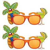 Beistle 2 Piece Palm Tree & Parrot Eye Glasses For Tropical Hawaiian Beach Luau Party Favors, Adult Size