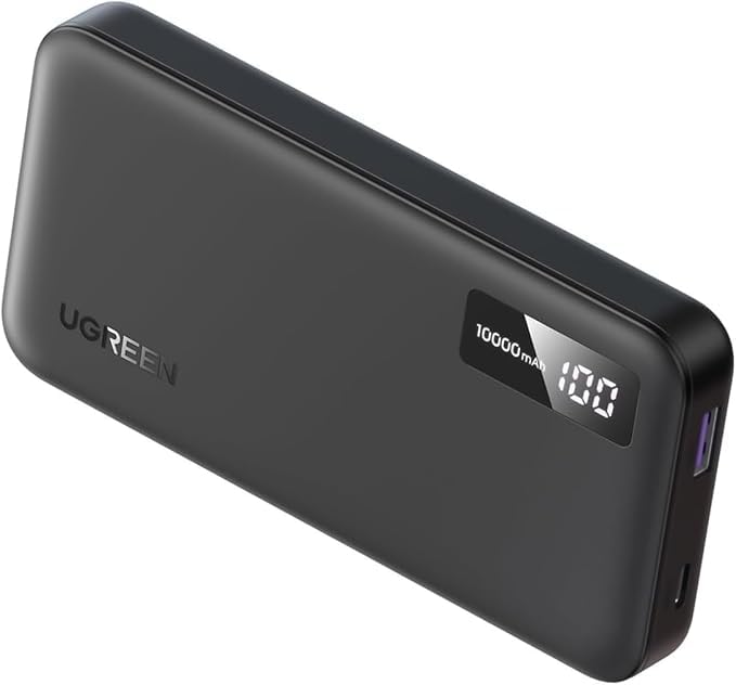 UGREEN 10000mAh Power Bank 22.5W Carga Rápida, Powerbank USB A y C Cargador Batería Portátil QC PD 3.0, Pantalla Digital Compatible con iPhone 17 16 15, Xiaomi, Galaxy, iPad, Negro