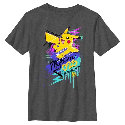 Pokémon Kids Electric 025 T-Shirt Manches Courtes Garçon Gris Foncé Chiné M, Gri