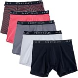 Perry Ellis mens Perry Ellis Men's Cotton Stretch Boxer Briefs, Tagless, No Roll Waistband, 5 Pack Base Layer Underwear, Iron/Cloud Grey/Berry Merlot/Berry Stripe/Midnight Black, Large US