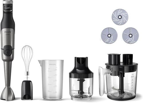 Philips 5000-Serie Stabmixer inkl. Zerkleinerer, Kompakthacker, Schneebesen - 1200W Leistung. ProMix-Technologie. LED-Geschwindigkeitsanzeiger. Stufenlose Geschwindigkeitseinstellung (HR2685/00)