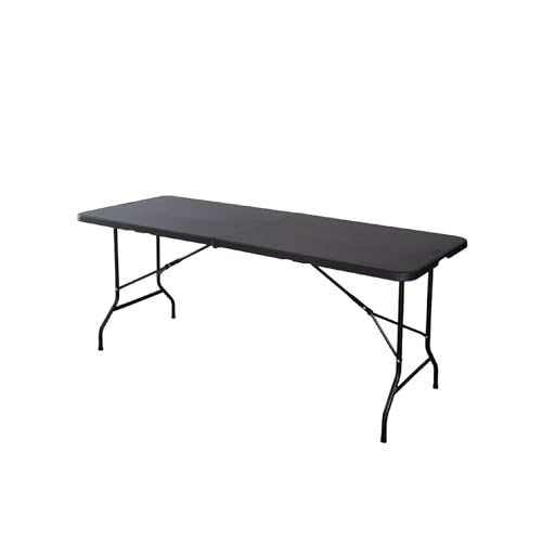 LOOMBER Mesa Plegable 1.80 m Tipo Portafolio de Plástico Resistente | Mesa de Comedor para Jardín, Eventos y Trabajo | Uso Rudo, Fácil Transporte | Color Negro