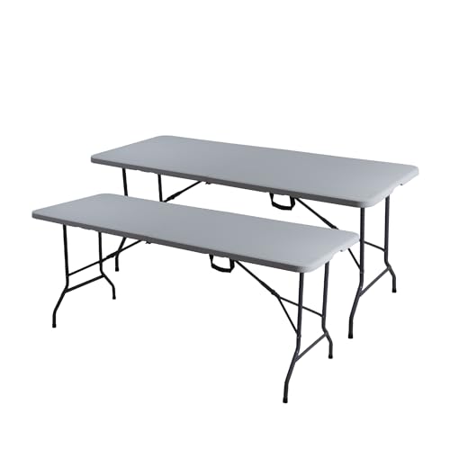 LOOMBER Set de 2 Mesas Plegables Tipo Portafolio 1.80 m | Mesas de Plástico Resistentes y Portátiles | Ideal para Jardín, Eventos, Fiestas, Interior y Exterior