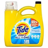 Tide Simply All-In-One Liquid Laundry Detergent, Refreshing Breeze Scent, 128 Loads, 168 fl oz