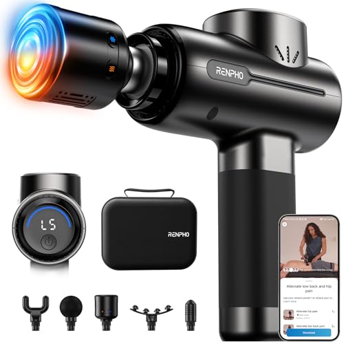 RENPHO Pistola de masaje con calor y frío, pistola de masaje de tejido profundo muscular de percusión con Bluetooth, pistola masajeadora de mano, regalos para hombres mujeres, Active+ Thermacool
