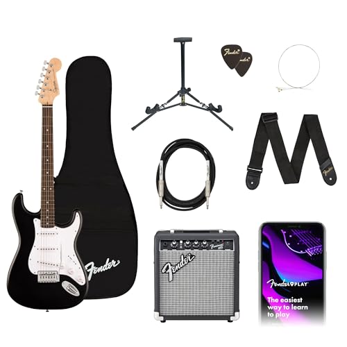 Fender Squier Debut Series Stratocaster Kit Guitarra Eléctrica con Amplificador y Accesorios, Diapasón Laurel, Color Negro