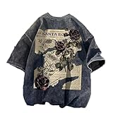 Dynict Unisex Y2k T-Shirt Rose Letter Print Oversized Graphic Tees Short Sleeve Gothic T-Shirts Grunge Clothes (Small)