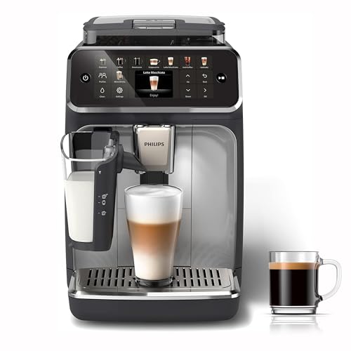 PHILIPS Serie 5500 Kaffeevollautomat – LatteGo Milchsystem, 20 heiße und kalte Kaffeespezialitäten, 40% leiser mit SilentBrew, QuickStart, Schwarz und Silber (EP5546/70)