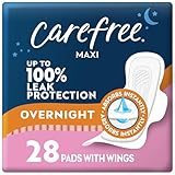 Carefree Maxi Pads For Women Overnight Pads With Wings 28Ct