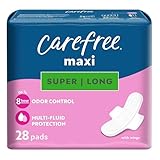 Carefree Maxi Pads For Women Super Long Pads With Wings 28Ct