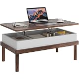 Shintenchi Coffee Table, Lift Top Coffee Table with Hidden Compartment, Rising Tabletop Dining Table, Lift Top Coffee Center Living Room, Office, Home (Walnut)