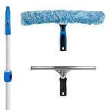 Unger Professional Connect and Clean Total Pro Cleaning Kit, All-in-One Household Window Washing with Streak-Free Results, Includes 12” Squeegee, 14” Scrubber Washer, Telescopic Pole Extends Up to 6’
