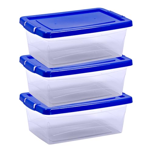 Guateplast - Juego de 3 Contenedores de Almacenamiento de Plástico 13Qt (12 Litros) | Contenedores Plásticos para el Hogar | Cajas de Plástico | Cajas Plásticas | Organizadores | Color Azul