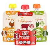 Happy Baby Organics Savory Blends Stage 3 Baby Food Puree, Meats & Veggies 3 Flavor Variety Pack (Pack of 8), Amazon Exclusive