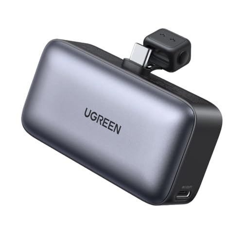 UGREEN 5000mAh Power Bank Integrado en USB C Puerto, Cargador Portátil Batería 22.5W Carga Rápida con Soporte, Pantalla LED Compatible con iPhone 17 16 15 iPad Pro Galaxy Pixel