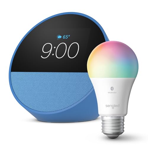 Echo Spot (2024 release) with Sengled LED Smart Light Bulb, Ocean Blue