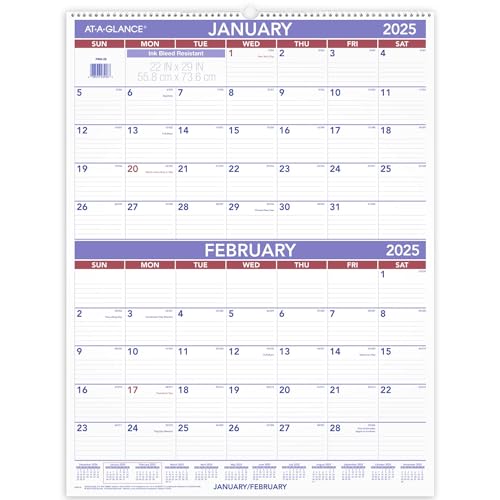 AT-A-GLANCE Calendario de pared 2025, 22 x 29 pulgadas, grande, referencia de 2 