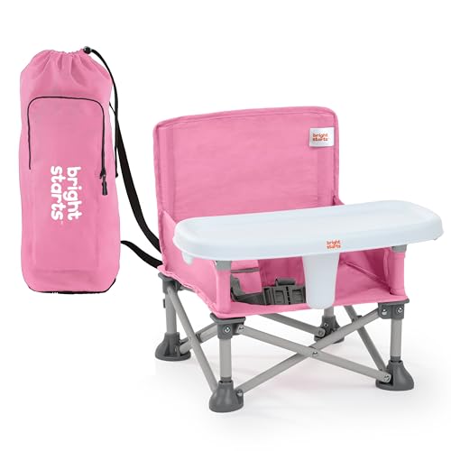 Bright Starts Asiento elevador portátil para bebé, multiusos, cinturón de 3 puntos, a partir de 6 meses, color rosa