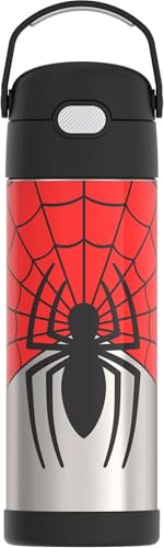 THERMOS FUNTAINER - Botella aislada al aspiradora de acero inoxidable de 16 onzas con tapa ancha de boquilla, Spiderman