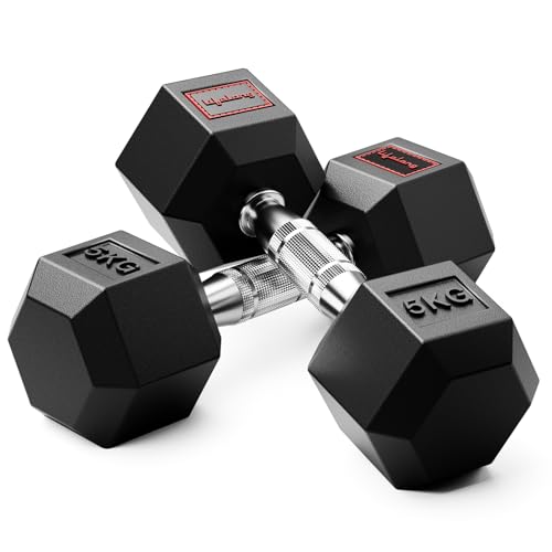 Lifelong Rubber Coated Hexa Dumbbell Set of 2 (5Kg x 2) for Home Gym – Weights for Men & Women – Exercise Equipment (Bla...