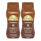Coppertone Tanning Sunscreen Lotion, SPF 15, Broad Spectrum, Water Resistant | Vitamin E Enriched | Free of Harmful Chemicals | 16 Fl Oz | Pack of 2