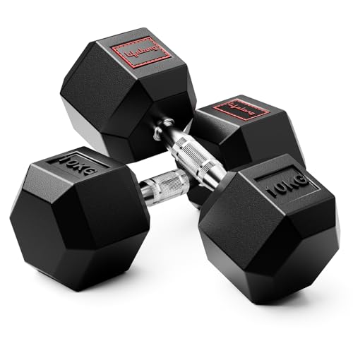 Lifelong Rubber Coated Hexa Dumbbell Set of 2 (10Kg x 2) for Home Gym – Weights for Men & Women – Exercise Equipment (Bl...