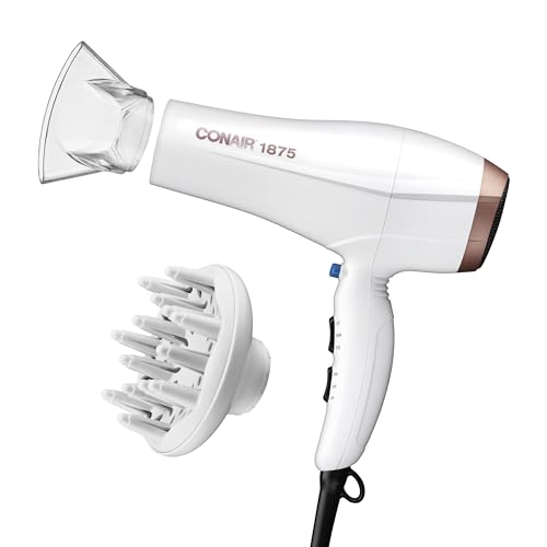 Conair - Secador de pelo de cerámica doble con difusor | Secador de soplado con acondicionador iónico | Incluye difusor y concentrador | Exclusivo de Amazon