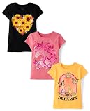 The Children's Place,Girls,All Holidays Short Sleeve Graphic T-Shirts,Multipacks,Sunflower Heart/Unicorn/Rainbow 3-Pack,Medium