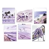 QPOKLAF Beach Wall Art Prints Bathroom Tropical Wall Decor,Coastal Posters Tree Picture Bedroom Aesthetics Decorations Set of 6(8x10inch,Unframed).