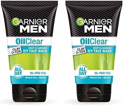 Garnier Men Oil Clear Deep Cleansing Face Wash, Mineral Clay and Menthol Deep Cleansing Face Wash for Oil Free Feels