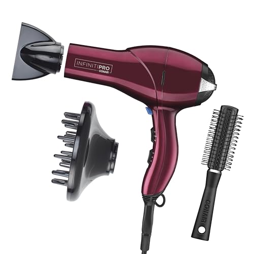 Infiniti PRO CONAIR - Secador de pelo con difusor, motor de CA profesional, secador de soplado con tecnología de cerámica turmalina, incluye concentrador y cepillo para polvo de soplado, exclusivo de