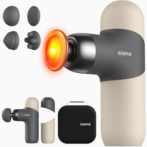RENPHO Mini Pistola de Masaje con Calor, Pistola de Masaje Muscular de Percusión Portátil, Pequeño Masajeador de Mano de Viaje con Estuche de Transporte, Regalo del Día del Padre, Regalos para Hombres y Mujeres, Mini Thermal