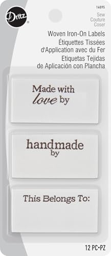 Dritz Iron-on Woven Labels, 12 Piece Étiquettes tissées thermocollantes, Fond Bl