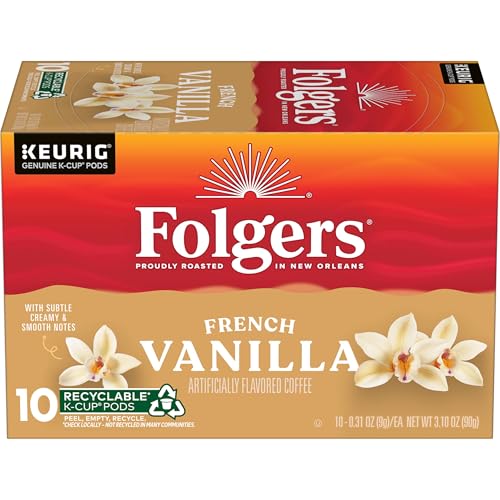 Folgers French Vanilla Artificially Flavored Coffee, Keurig K-Cup Pods, 10 Count