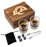 The Memory Company Officially Licensed NFL Wood Boxed Drinkware Set, with 2 Rocks Glasses and Cooling Cubes, Los Angeles Rams