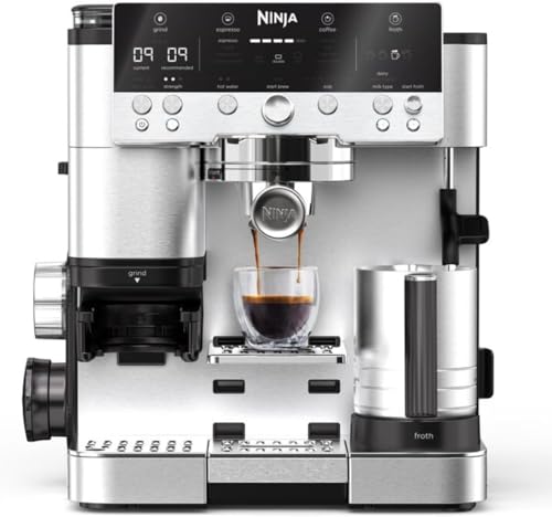 Ninja Luxe Premier 3-in-1-Kaffeemaschine mit Mahlwerk und Aufschäumer für Latte, Cappuccino, Cold Brew &amp; Espresso, einfache Handhabung, 4 Voreinstellungen zum Aufschäumen, Silber, ES601EU
