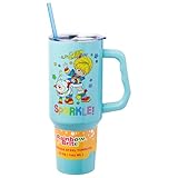 Silver Buffalo Rainbow Brite and Twink Sparkle Double Walled Stainless Steel Tumbler with Handle and Straw, Fits in Standard Cup Holder, 40 Ounces