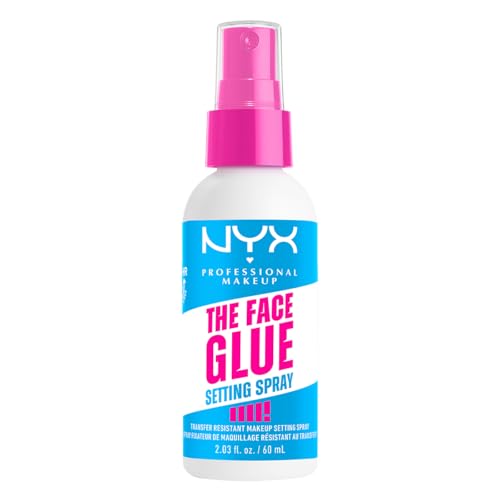 NYX Professional Makeup Face Glue Setting Spray, spray fijador de maquillaje transparente, acabado ligero y fórmula waterproof, resistente a transferencia, duración 24H, 60ml – Tono Transparente